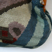 Load image into Gallery viewer, rt Deco Bauhaus Tapestry Bag 1930s with Amber Bakelite Handles
