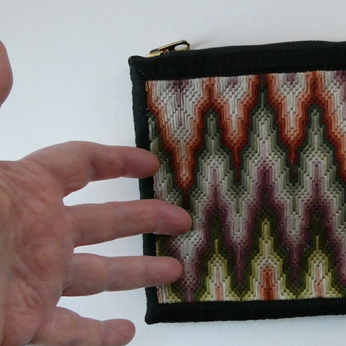 1930s Geometric Tapestry Bag with Zig Zag Emroidered Design