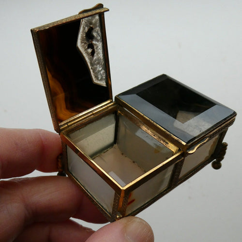 Antique Victorian Agate and Gilt Metal Dual Hinge Stamp Box