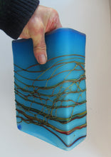 Load image into Gallery viewer, Saaed Golkar Iranian Iran Art Glass Vase. Oblong Blue with Glass Trails
