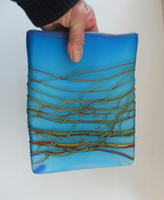 Load image into Gallery viewer, Saaed Golkar Iranian Iran Art Glass Vase. Oblong Blue with Glass Trails
