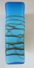 Load image into Gallery viewer, Saaed Golkar Iranian Iran Art Glass Vase. Oblong Blue with Glass Trails
