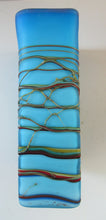 Load image into Gallery viewer, Saaed Golkar Iranian Iran Art Glass Vase. Oblong Blue with Glass Trails
