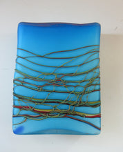 Load image into Gallery viewer, Saaed Golkar Iranian Iran Art Glass Vase. Oblong Blue with Glass Trails
