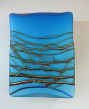 Load image into Gallery viewer, Saaed Golkar Iranian Iran Art Glass Vase. Oblong Blue with Glass Trails
