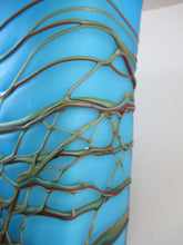 Load image into Gallery viewer, Saaed Golkar Iranian Iran Art Glass Vase. Oblong Blue with Glass Trails
