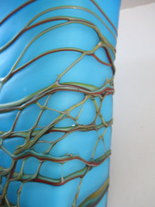 Saaed Golkar Iranian Iran Art Glass Vase. Oblong Blue with Glass Trails