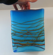 Load image into Gallery viewer, Saaed Golkar Iranian Iran Art Glass Vase. Oblong Blue with Glass Trails
