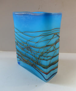 Saaed Golkar Iranian Iran Art Glass Vase. Oblong Blue with Glass Trails