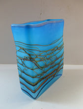 Load image into Gallery viewer, Saaed Golkar Iranian Iran Art Glass Vase. Oblong Blue with Glass Trails
