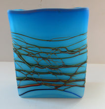 Load image into Gallery viewer, Saaed Golkar Iranian Iran Art Glass Vase. Oblong Blue with Glass Trails
