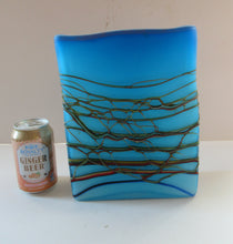 Load image into Gallery viewer, Saaed Golkar Iranian Iran Art Glass Vase. Oblong Blue with Glass Trails
