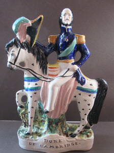 Antique Staffordshire Flatback Figurine. The Duke of Cambridge on Horseback