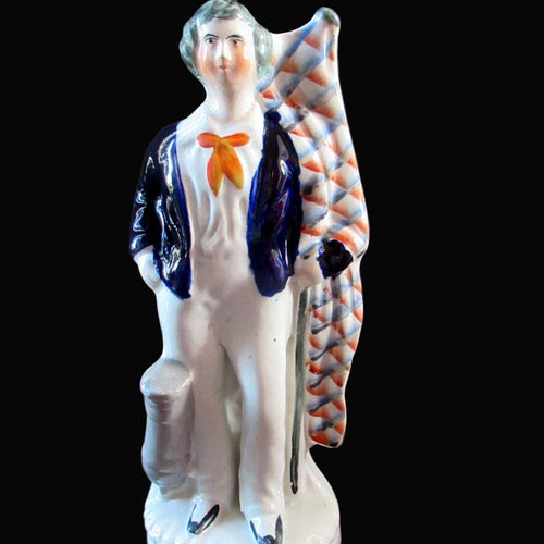 1860s Staffordshire Flatback Figurine Crimean Sailor with Flag and Canon