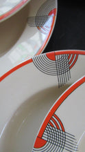 Load image into Gallery viewer, Art Deco 1930s Royal Doulton Orange Red Tango Pattern Soup Bowls or Dishes
