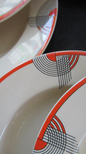 Art Deco 1930s Royal Doulton Orange Red Tango Pattern Soup Bowls or Dishes