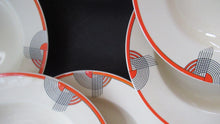 Load image into Gallery viewer, Art Deco 1930s Royal Doulton Orange Red Tango Pattern Soup Bowls or Dishes
