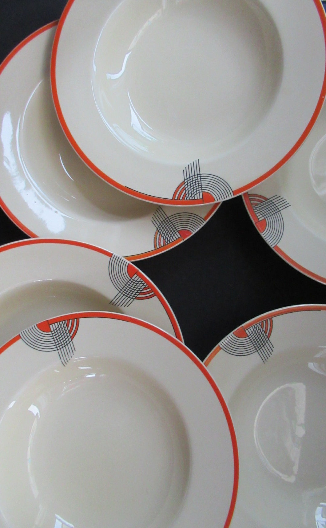 Art Deco 1930s Royal Doulton Orange Red Tango Pattern Soup Bowls or Dishes