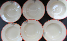 Load image into Gallery viewer, Art Deco 1930s Royal Doulton Orange Red Tango Pattern Soup Bowls or Dishes
