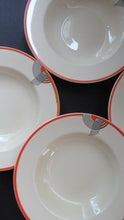 Load image into Gallery viewer, Art Deco 1930s Royal Doulton Orange Red Tango Pattern Soup Bowls or Dishes
