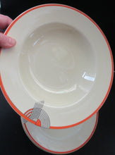 Load image into Gallery viewer, Art Deco 1930s Royal Doulton Orange Red Tango Pattern Soup Bowls or Dishes
