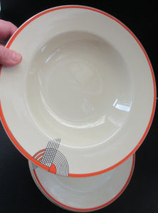 Art Deco 1930s Royal Doulton Orange Red Tango Pattern Soup Bowls or Dishes