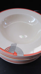 Art Deco 1930s Royal Doulton Orange Red Tango Pattern Soup Bowls or Dishes