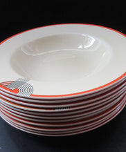 Load image into Gallery viewer, Art Deco 1930s Royal Doulton Orange Red Tango Pattern Soup Bowls or Dishes
