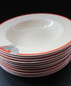 Art Deco 1930s Royal Doulton Orange Red Tango Pattern Soup Bowls or Dishes