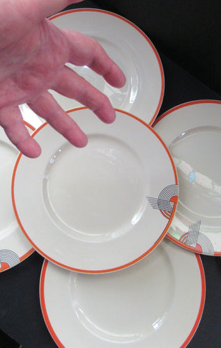 Set of Six 1930s Orange Tango Roulton Doulton Art Deco Dinner Plates