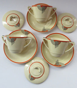 Royal Doulton 1930s Art Deco Royal Tango Lidded Cup and Saucer