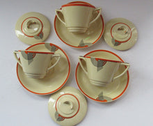 Load image into Gallery viewer, Royal Doulton 1930s Art Deco Royal Tango Lidded Cup and Saucer
