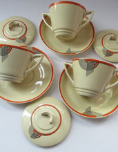 Load image into Gallery viewer, Royal Doulton 1930s Art Deco Royal Tango Lidded Cup and Saucer
