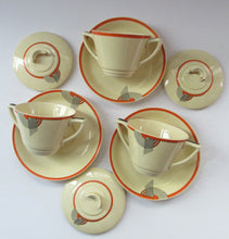 Load image into Gallery viewer, Royal Doulton 1930s Art Deco Royal Tango Lidded Cup and Saucer
