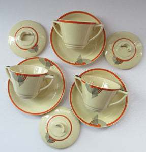 Royal Doulton 1930s Art Deco Royal Tango Lidded Cup and Saucer