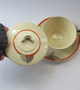 Royal Doulton 1930s Art Deco Royal Tango Lidded Cup and Saucer