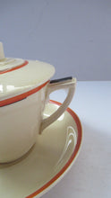 Load image into Gallery viewer, Royal Doulton 1930s Art Deco Royal Tango Lidded Cup and Saucer
