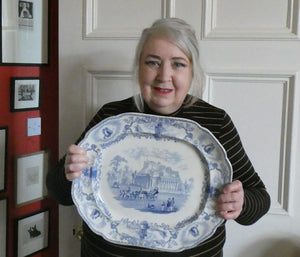 Scottish Pottery Modern Athens Blue and White Pottery Ashet. 1850s Royal Institution Edinburgh