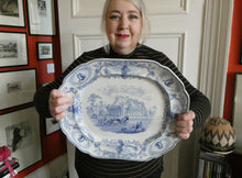 Load image into Gallery viewer, Scottish Pottery Modern Athens Blue and White Pottery Ashet. 1850s Royal Institution Edinburgh
