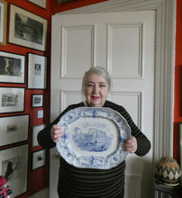 Load image into Gallery viewer, Scottish Pottery Modern Athens Blue and White Pottery Ashet. 1850s Royal Institution Edinburgh
