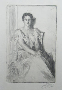 Anders Zorn Original Pencil Signed Etching. Mrs Cleveland II - the Presdient's Wife