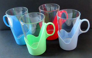 Four Vintage Pyrex Cups with Removable Plastic Holders. Space Age
