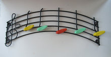 Load image into Gallery viewer, Vintage 1950s Wire Work Coat rack with Musical Notes in Coloured Plastic
