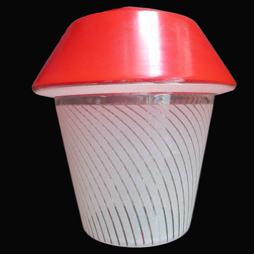 1950s Red and White Atomic Glass Hanging Shade with Candy Stripes