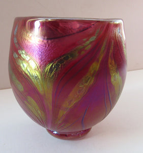 1990s Caithness Lanmara Scottish Studio Art Glass Bowl Pink and Iridescent Trails