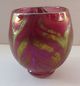 1990s Caithness Lanmara Scottish Studio Art Glass Bowl Pink and Iridescent Trails