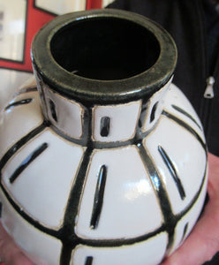 Vintage Mid Century Art Pottery Studio Pottery Large Black and White Vase
