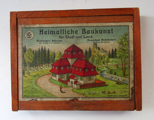 1920s German Wooden Building Blocks Side in Wooden Box
