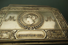 Load image into Gallery viewer, Queen Princess Mary 1914 Brass Christmas Tin and Card Antique WWI collectable
