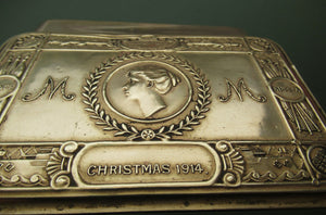 Queen Princess Mary 1914 Brass Christmas Tin and Card Antique WWI collectable